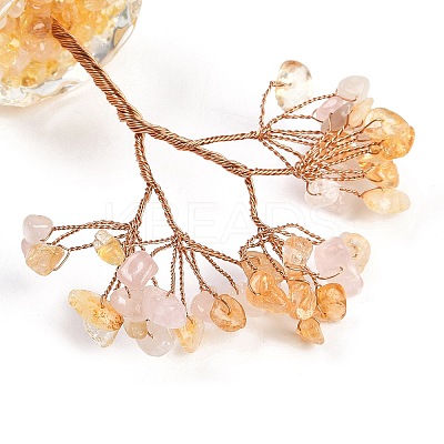Natural Rose Quartz and Yellow Quartz Chips Tree of Life Decorations DJEW-B013-01H-1