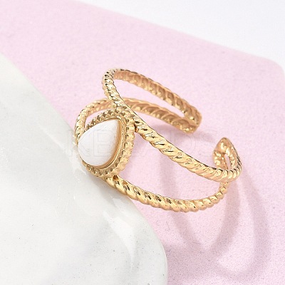 6Pcs 6 Style Oval & Flat Round & Teardrop 304 Stainless Steel Open Cuff Rings Set RJEW-P092-09G-M-1