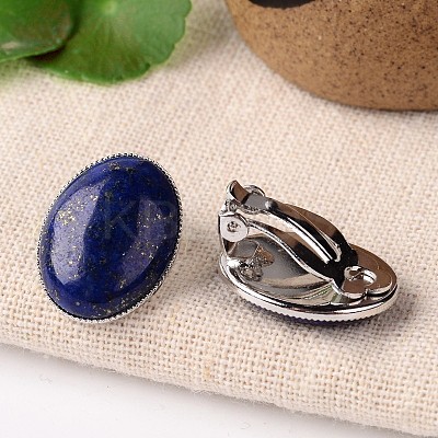 Natural Mixed Stone Oval Clip-on Earrings EJEW-J091-M-1