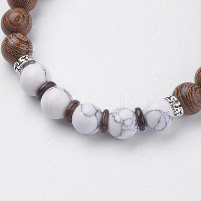 Natural Lava Rock & Wenge Wood Beads & Coconut Stretch Bracelets BJEW-I241-03K-1
