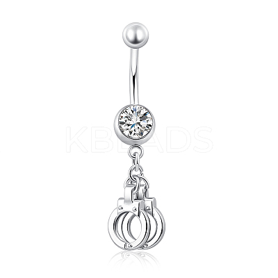 Piercing Jewelry Real Platinum Plated Brass Rhinestone Handcuffs Navel Ring Belly Rings AJEW-EE0001-36-1