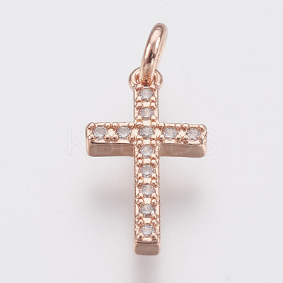 Brass Micro Pave Cubic Zirconia Pendants ZIRC-F083-008RG-RS-1