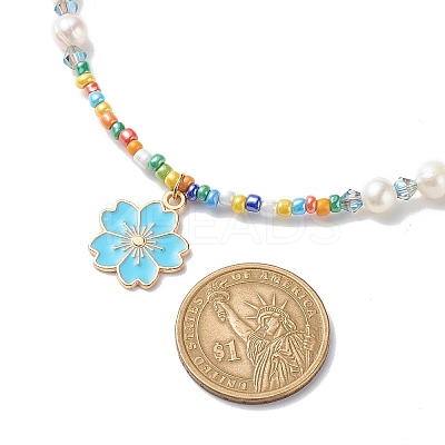 Alloy Enamel Sakura Pendant Necklace NJEW-JN04052-1