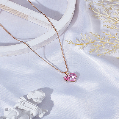 1Pc Hot Pink Heart Zinc Alloy Glass Pendant Box Chain Necklaces for Women NJEW-LP0004-20-1
