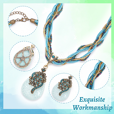 4Pcs 4 Style Flat Round & Teardrop & Rhombus Resin Pendant Necklace Sets with Rhinestone NJEW-AN0001-07-1