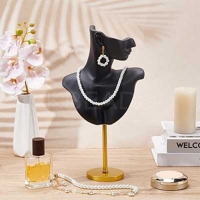 Resin Side Body Model Bust Shaped Jewelry Earrings Display Stands with Metal Base AJEW-WH0695-229A-1