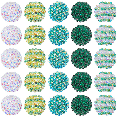 30Pcs 5 Style Round Resin Rhinestone Graduated Beads RESI-SC0003-05-1