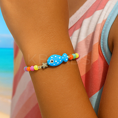 Ocean Style Fish Porcelain Bead Braided Bracelets LS-YA5775-1
