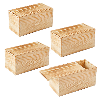 4Pcs Pine Wood Storage Boxes with Sliding Lid CON-FH0001-58-1