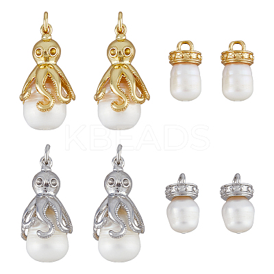 8Pcs 4 Styles Shell Pearl Pendants KK-DC0002-79-1