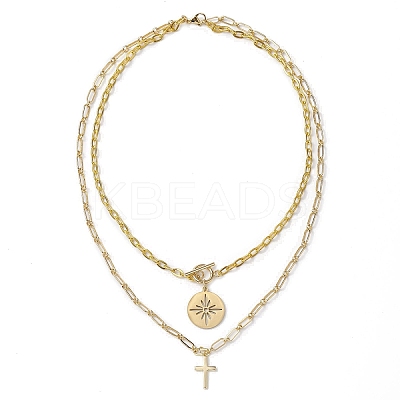 Iron Cable Chain & Paperclip Chain Double Layer Necklaces NJEW-JN04961-1