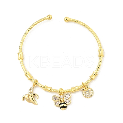 Brass Micro Pave Clear Cubic Zirconia Charm Bangles for Women BJEW-Z089-04P-1