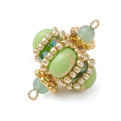 Dyed Synthetic Imperial Jasper & Handmade Glass Seed Beaded Rhombus Connector Charms PALLOY-MZ00960-04-1