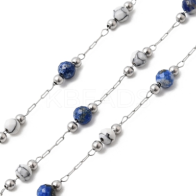 Handmade Natural Lapis Lazuli & Synthetic Howlite Beads & 316 Stainless Steel Round Link Chains CHS-L033-07P-03-1
