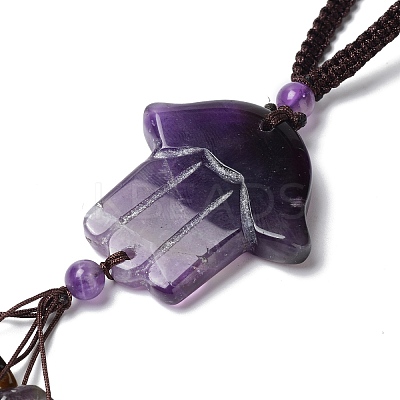 Hamsa Hand/Hand of Miriam Natural Amethyst Pendant Decorations HJEW-R127-02J-1