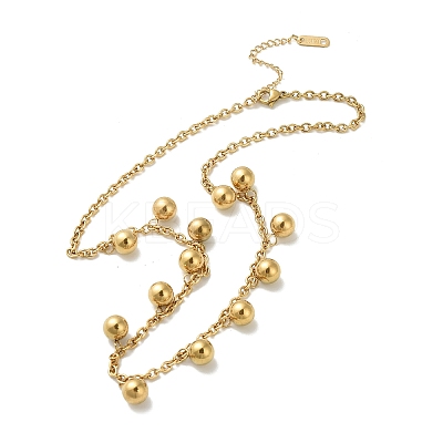 304 Stainless Steel Round Ball Tassel Cable Chain Necklaces for Women NJEW-C088-02G-1