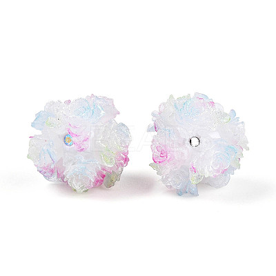 Polymer Clay Rhinestone Beads with Embossed Resin Roses RESI-T059-04M-1