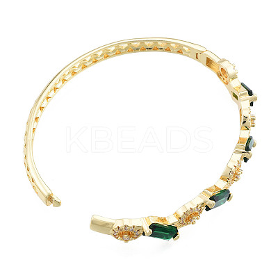 Cubic Zirconia Rectangle & Evil Eye Hinged Bangle BJEW-N012-047-1