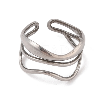 Non-Tarnish Wave 304 Stainless Steel Cuff Rings for Women RJEW-G322-08P-1