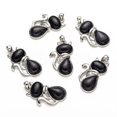 Synthetic Blue Goldstone Kitten Pendants X-G-P352-B03-1