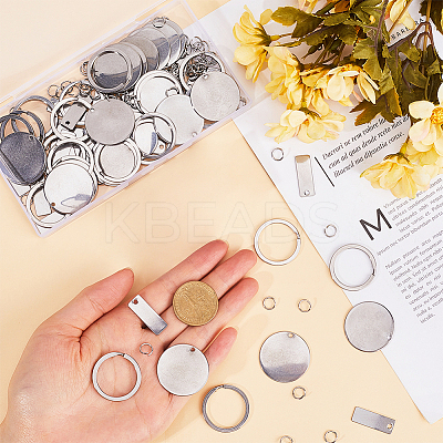 DIY Rectangle/Flat Round Stainless Steel Blank Tag Keychain Making Kit DIY-SC0026-56-1