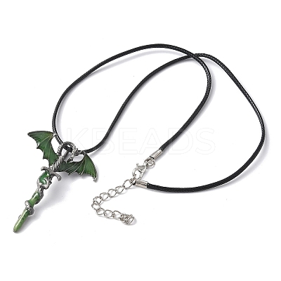 Alloy Enamel Dragon Wrapped Sword Pendant Necklaces NJEW-V005-02P-01-1