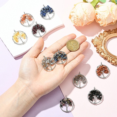 5Pcs Mixed Gemstone Chip Pendants G-YW0002-46-1