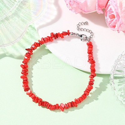 Dyed Natural Freshwater Shell Nuggets Beaded Anklets AJEW-AN00746-01-1