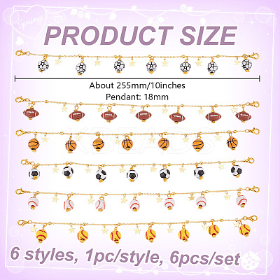 6Pcs 6 Styles Brass & Alloy Enamel Charms Baseball Cap Chain AJEW-GO00040-1