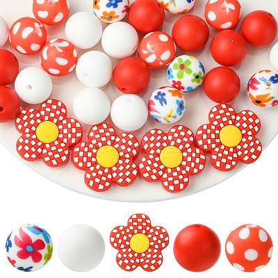 30Pcs 5 Styles Silicone Focal Beads SIL-YW0002-21A-1