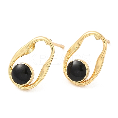 Rack Plating Brass Twist Oval Stud Earrings with Enamel EJEW-D061-01G-1