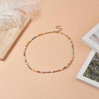 Natural Pearl & Glass Beaded Necklace for Women NJEW-JN04241-1