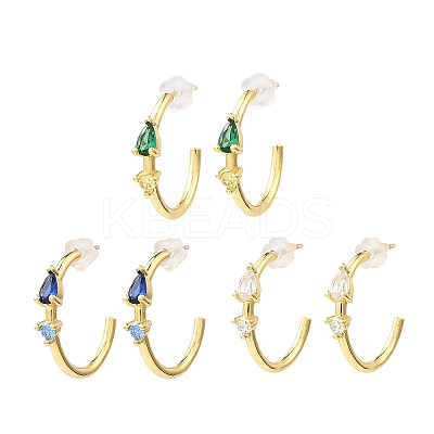 Real 18K Gold Plated Brass Ring Stud Earrings EJEW-L270-10G-1