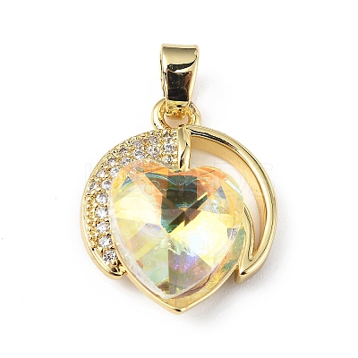 Real 18K Gold Plated Rack Plating Brass Micro Pave Clear Cubic Zirconia Pendants KK-C015-20G-15-1