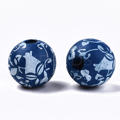 Printed Natural Wooden Beads WOOD-R270-11A-1