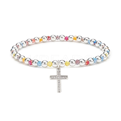 4Pcs 4 Color Glass & Synthetic Hematite Round Beaded Stretch Bracelets Set BJEW-JB08944-1