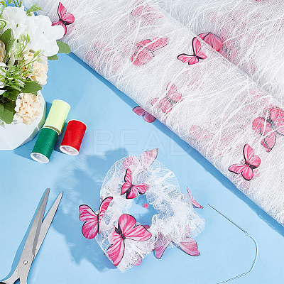 Butterfly Pattern Polyester with PET Embroidery Lace Fabric DIY-WH0419-45-1