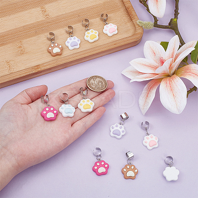 12Pcs 6 Colors Cat Paw Print Resin Stethoscope Pendant Decorations HJEW-OC00161-1