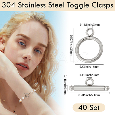 40 Sets 304 Stainless Steel Toggle Clasps STAS-BBC0007-98-1