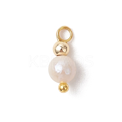 Natural Freshwater Pearl Potato with Brass Beaded Charms PALLOY-JF04946-01-1