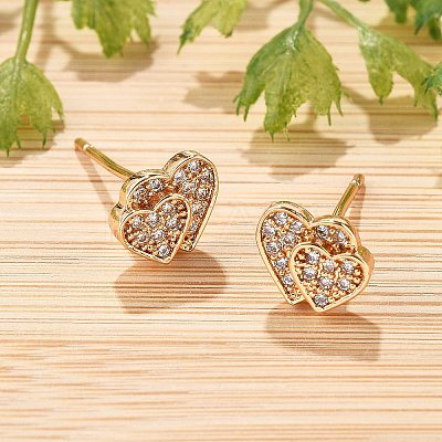 Brass Micro Pave Clear Cubic Zirconia Stud Earrings for Women EJEW-G428-25G-06-1