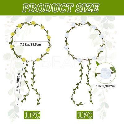 2Pcs 2 Colors Polyester Artificial Rose Garland Headbands Hair Vine AJEW-CP0008-26E-1