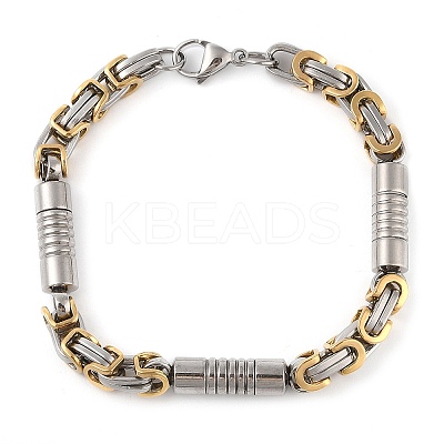 PVD Vacuum Plating 201 Stainless Steel Column Link & Byzantine Chain Bracelets BJEW-Z023-09P-1-1