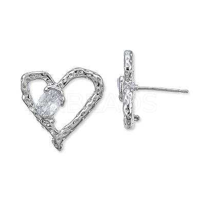 Clear Cubic Zirconia Heart Stud Earrings EJEW-N012-51P-B-1