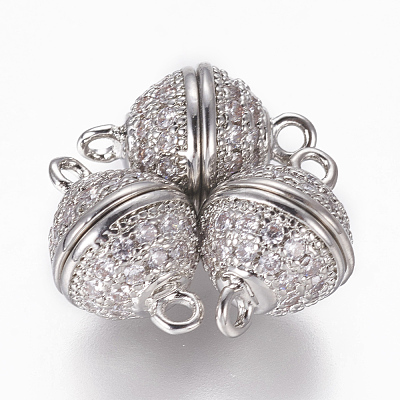 Brass Micro Pave Cubic Zirconia Magnetic Clasps with Loops ZIRC-L082-B-01-P-1
