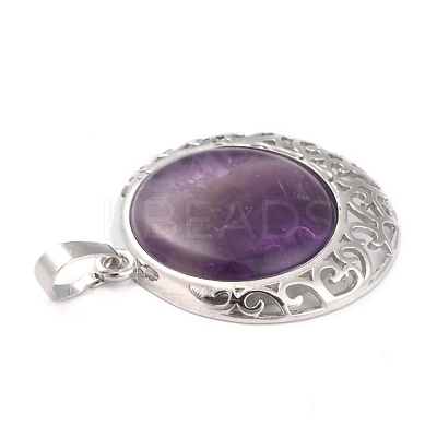 Natural Amethyst Pendants with Hollow Platinum Brass Findings G-P448-A18-P-1