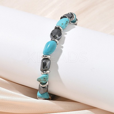Natural Turquoise & Non-magnetic Synthetic Hematite Beaded Braided Bead Bracelets for Men Women BJEW-Z148-08P-02-1