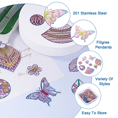 201 Stainless Steel Filigree Pendants STAS-FW0001-06-1