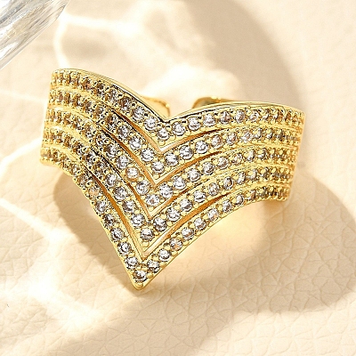 Rack Plating Brass Micro Pave Clear Cubic Zirconia Cuff Finger Rings for Women RJEW-M028-26G-1