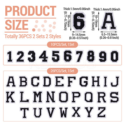 36Pcs 2 Sets 2 Styles Letter A~Z & Number 0~9 Polyester Embroidery Sew On Patches Sets PATC-TA0001-55G-1